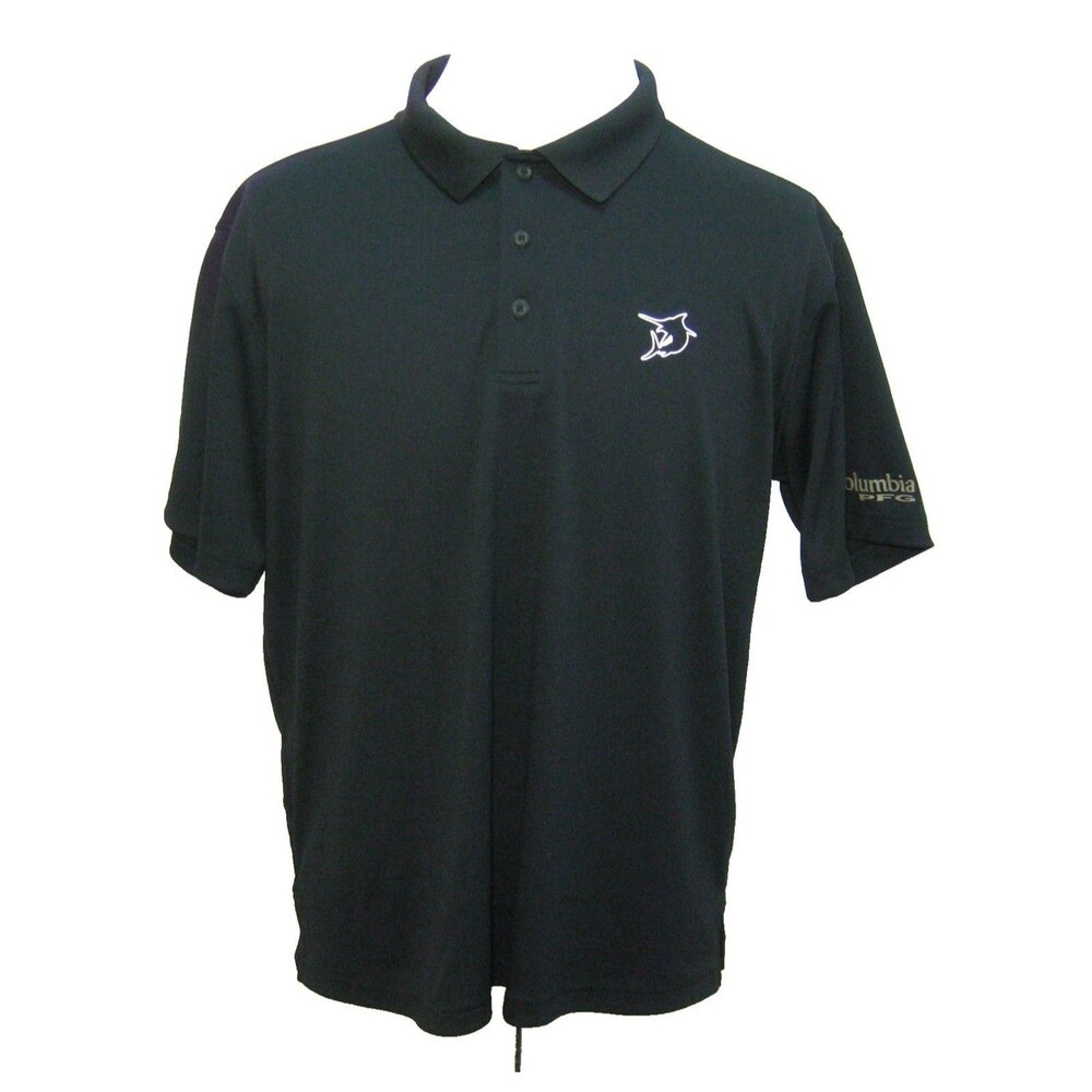 Columbia PFG Polo Mens Large Black Short Sleeve Logo Shirt Polyester Fishing Top